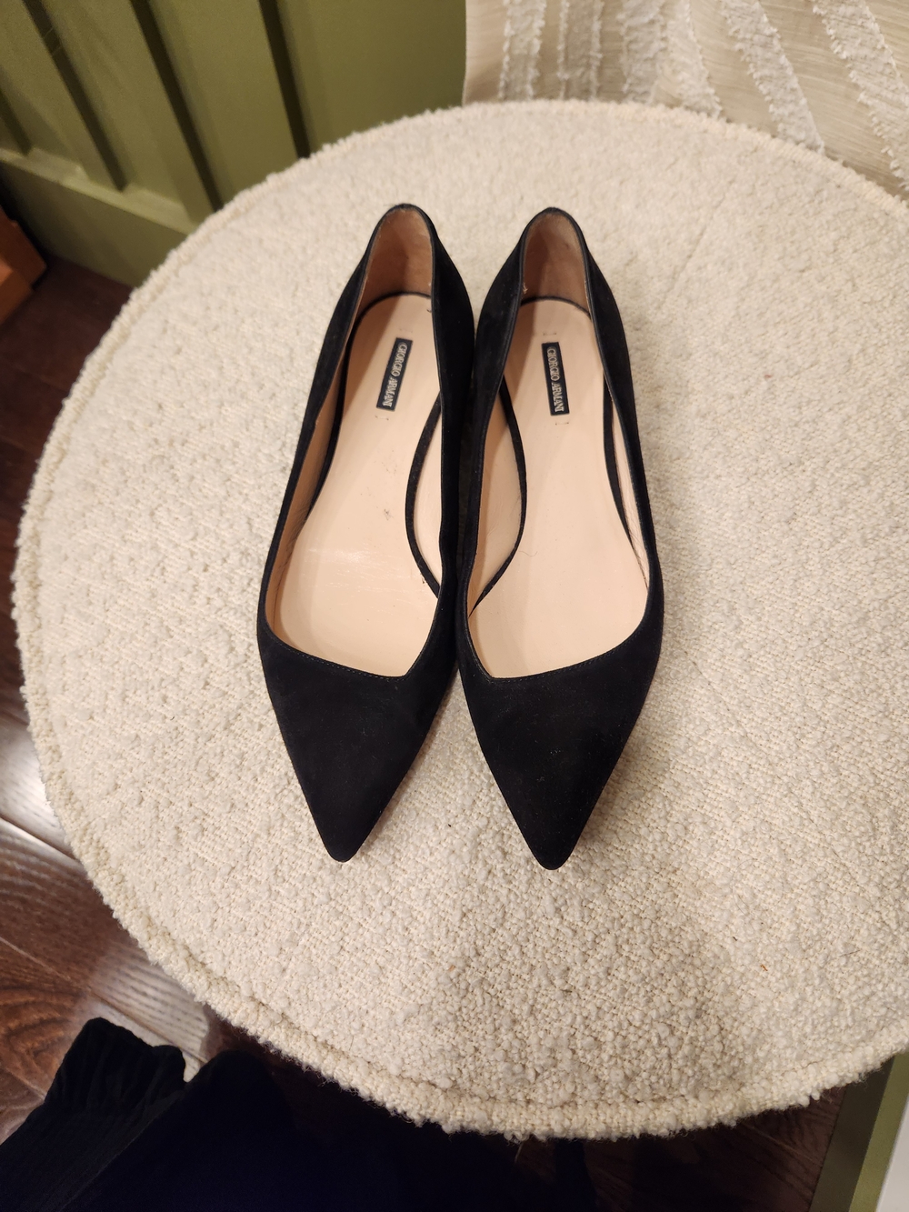 Armani Black Pointed-Toe Suede Flats